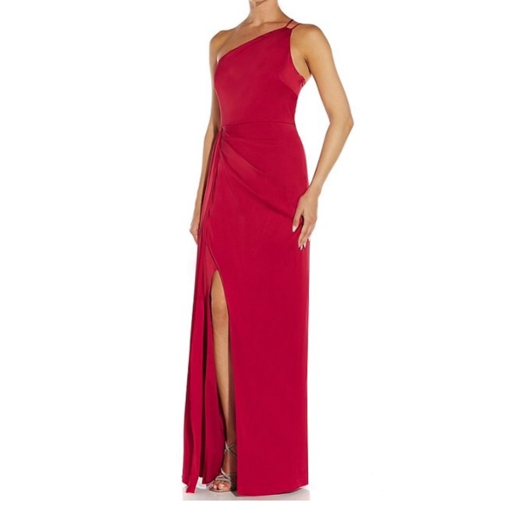 Aidan by Aidan Mattox One-Shoulder Side-Draped Gown Red Size 4 Size 6